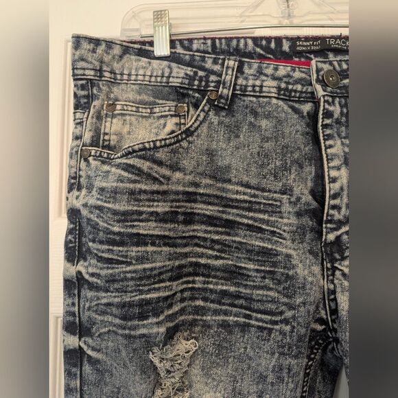 Track 23 Men’s 40x32 Skinny Stretch Acid Wash Ripped Moto Distressed Blue Jeans - Picture 8 of 8